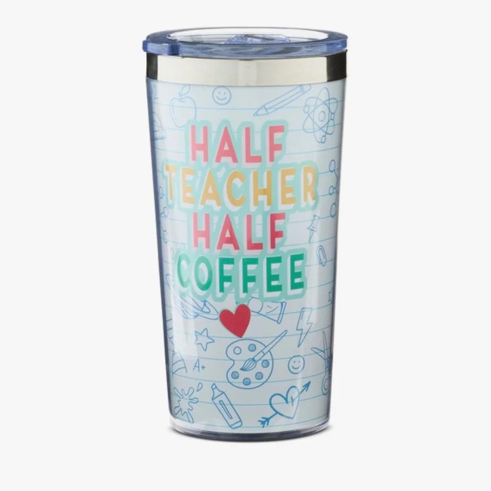 Way‎ To Celebrate Half Teacher Half Coffee Tumbler 16oz School Notebook Doodles